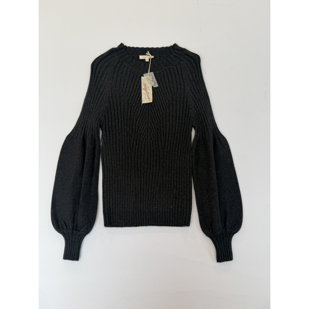 Women's knit Sweater Balloon Sleeve Black Stripes Women's Size Small chic preppy